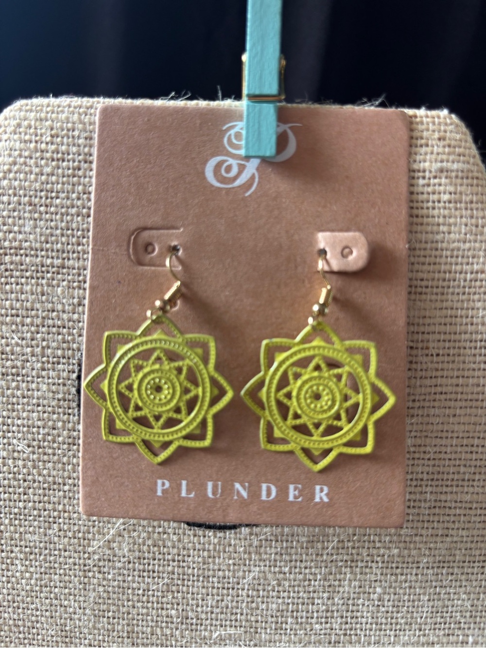 Plunder Lime Mandala Drop Earrings with Gold Hooks